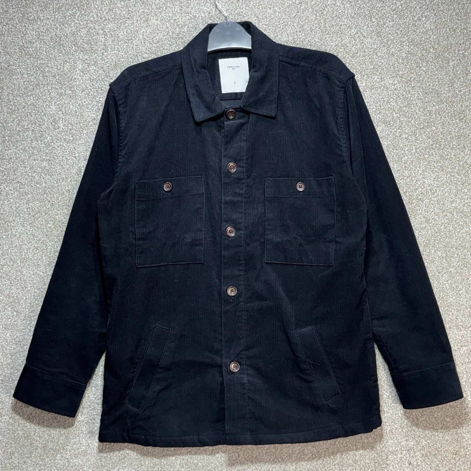 Percival Workshirt Mens Large Black Corduroy Relaxed Fit Overshirt Chore Coat