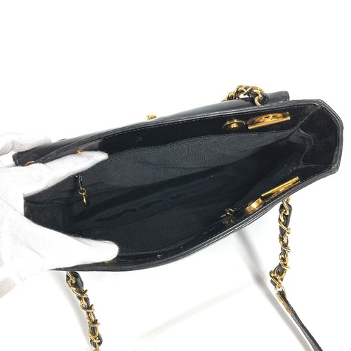 CHANEL A08036 CC CC Mark logo Tote Bag Chain Shoulder Bag enamel Black/Gold - Picture 10 of 17