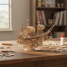 Intricate 3D Wooden Sailing Ship Puzzle Kit - Perfect for Hobby Enthusiasts