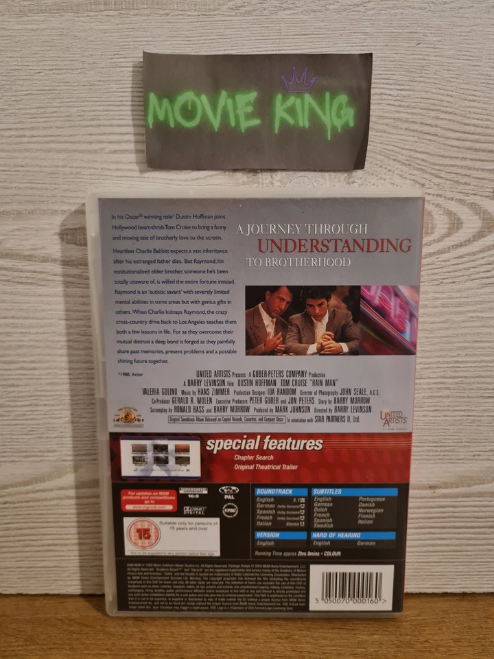 Rain Man (DVD, 1988) Tom Cruise & Dustin Hoffman [Region 2] [UK] Cert 15 - Image 4 of 4