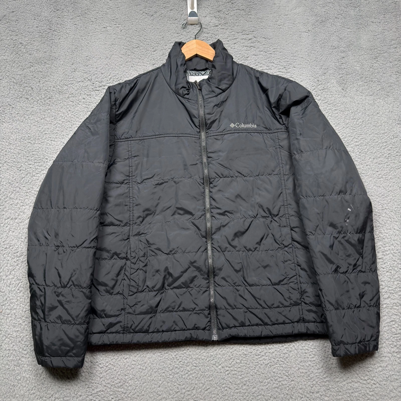 Columbia Jacket Mens XL Black Omni-Heat Puffer Insulated Full Zip Hiking