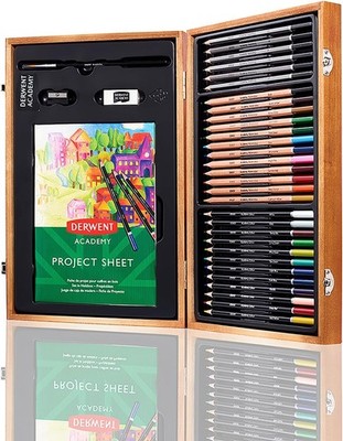 Derwent Academy Mal-Geschenkset in Holzbox, 35-teiliges Kunstset für