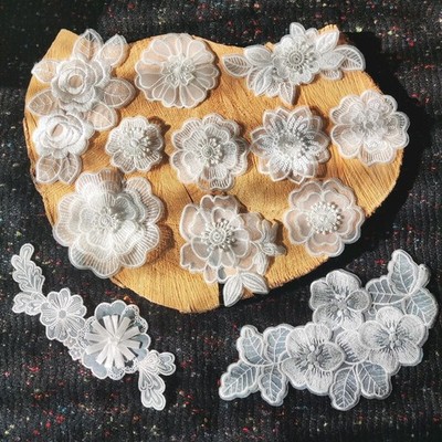 Weiße Blumen Applikation Patch bestickt Floral Braut Patches Stickmotiv