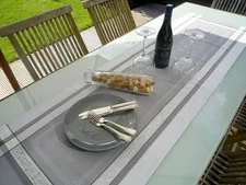 Table Runner Jacquard Cotton Grey 50x160 CM Ornaments France Teflonschutz