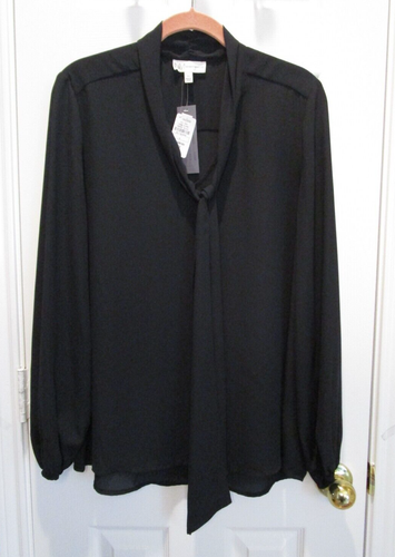 NWT ~ NEIMAN MARCUS Sheer Black Tunic Blouse w/Necktie ~ SZ M - Picture 3 of 9