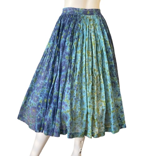 Vintage 40s- 50s Sheer Skirt Floral, Sz Small, Metal Side Zip, Blue Green - Picture 8 of 8