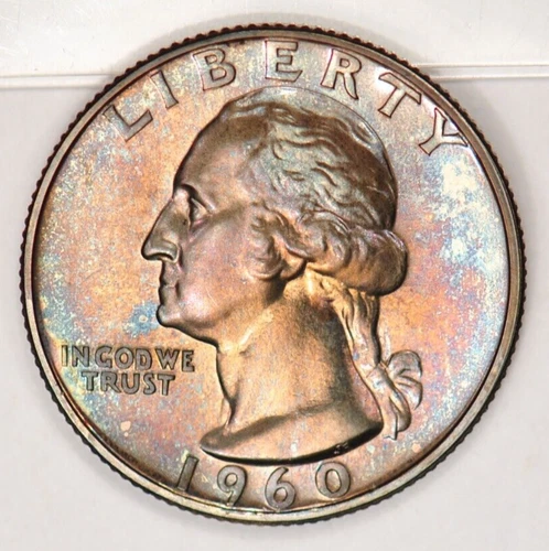 1960 TONED Washington Quarter Proof Gem Toning Coin B21