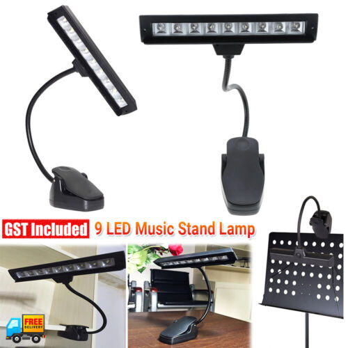 9 LED Flexible Clip-on Music Stand Reading Light Bed Table Desk Lamp Black - Picture 1 of 12