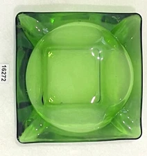 Anchor Hocking Emerald Green Glass Ashtray Mid Century Modern Square 4 5/8” -#2