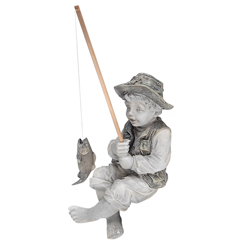 Little Fisherman Sitting By Waterside Statue 15 inch - Picture 6 of 6
