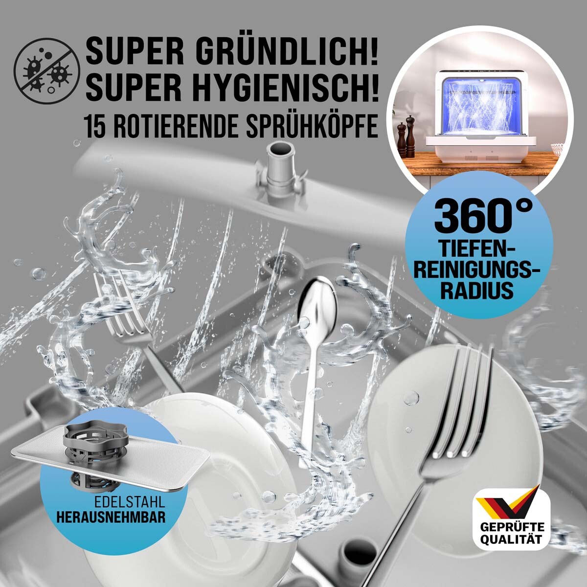 Mini lave-vaisselle 45 cm, lave-vaisselle de table avec 4 programmes de