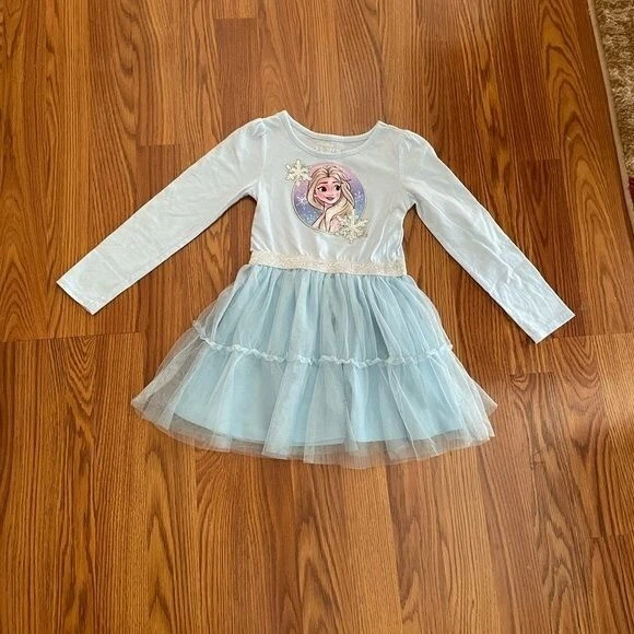 Vestido Princesa Azul Disney Talla 5 Encaje Copos de Nieve Frozen Foto 2 de 4