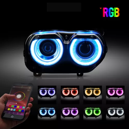 Juego de pares de faros VLAND RGB DRL para Dodge Challenger 2015-2023 luces delanteras - Imagen 6 de 13