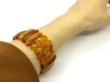 Ancien Bracelet Ambre Vintage Naturel BALTIQUE Jaune d'Oeuf Beurrier Perles 2...