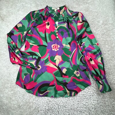 Etcetera Botanic Pink Green Floral Popover Blouse Womens 00 NEW