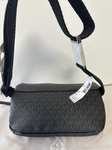 MICHAEL KORS SIGNATURE FANNY PACK BELT BAG BLACK LOGO /SILVER - Picture 15 of 19