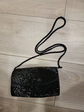Geromes Black Beaded Evening Purse Bag VINTAGE Hong Kong Drap strap Draped 20"