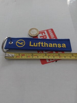 Schlüsselanhänger Lufthansa Deutschland nationale Fluggesellschaft blau & gelb doppelseitig Nylon neu in Verpackung