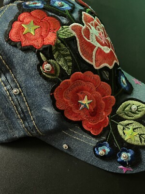 Embroidered Denim Cap with Red Floral Design il_fullxfull.5237547710_freg.jpg main image 4