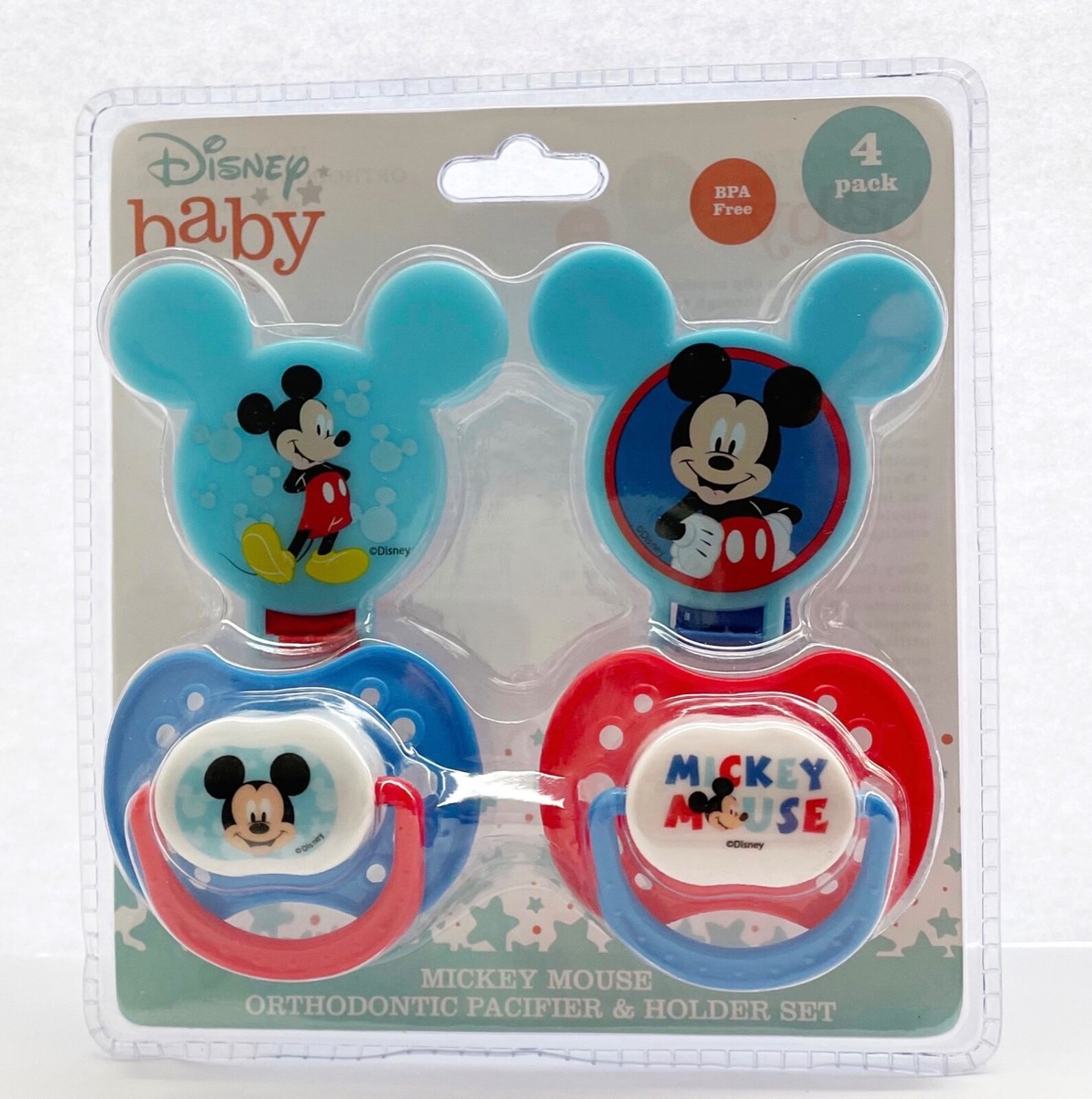 Disney Baby Mickey Mouse Orthodontic Pacifier Holder 4-Piece Set