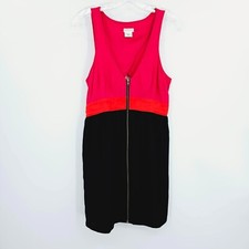 Cooperative Dress Full Front Zip M Pink Orange Black Back Cutout V Neck Pockets