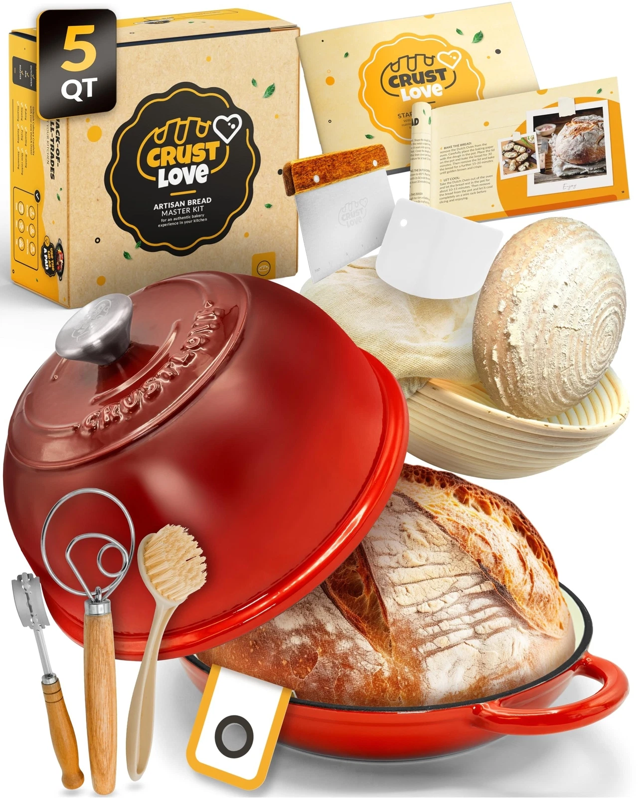 Dutch Oven Bread Baking - 5QT Enamel Bread Dome - incl Sourdough Bread Baking...