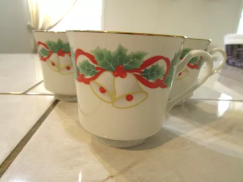 Three Sango Cups NOEL 8401 Christmas Holiday Holly Bells Ribbon