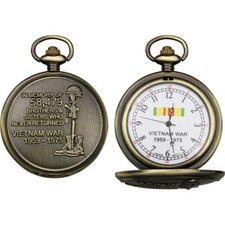 Infinity Vietnam Pocket Watch Gold-Color Antiqued Finish With Vietnam War Art
