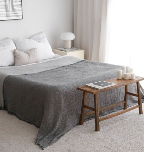 Cotton Bedspread Muslin Throw Blanket Queen Coverlet Gray Oversize King 118´´