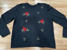 Croft Barrow Long Sleeve Winter Christmas Sweater Cardinals Holly Size 1X