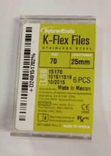 Kerr Sybron Endo Dental Size 70 25mm Stainless Steel K-FLEX file 6-file per box 