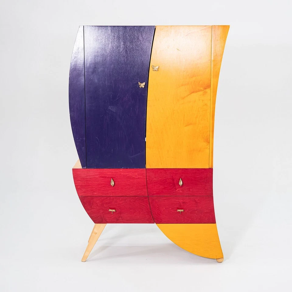 1990s Postmodern Sculptural Studio Craft Color Block Maple Armoire / Cabinet - Image 4 of 4