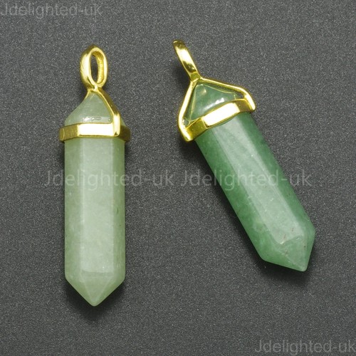 Natural Gemstone Hexagonal Point Reiki Chakra Pendant Real Leather Necklace Gold - Picture 19 of 41