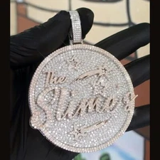 3.50Ct Round Cut Simulated Diamond Custom Name Medallion Pendant 2.5" 925 Silver