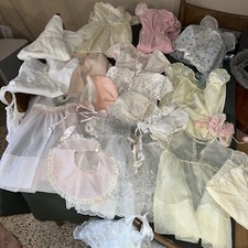 ANTIQUE BABY TODDLER DOLL CLOTHES DRESSES SETS GOWNS SLIPS KNITS HATS LOT GROUP
