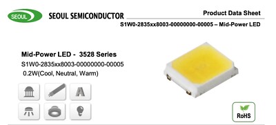 16,000pcs/reel  Seoul Semiconductor 2835 4000KLED S1W0-2835458003-0000003S-0P004