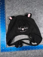 Kitty Cat Beanie Toque Youth Girls One Size Black Knit 100 Polyester Ears Pom