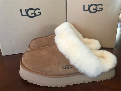 UGG Women's Disquette Slip-On Platform Slippers Chestnut Color NWB