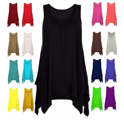Ladies HANKY hem womens sleeveless scoop neck jersey long tunic vest top 8-26 - Picture 3 of 18