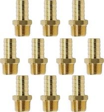 10 Pcs Brass Hose Barb Male Reducing Adapter 1/2"in HB x 3/8"in MIP Pipe Fitting