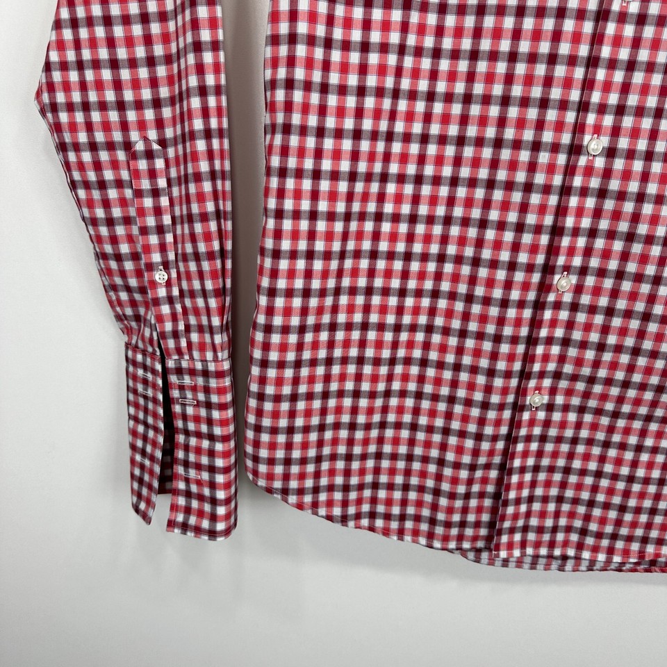 Hugo Boss Gale Mens Dress Shirt 37 14.5 Gingham Check Long Sleeve