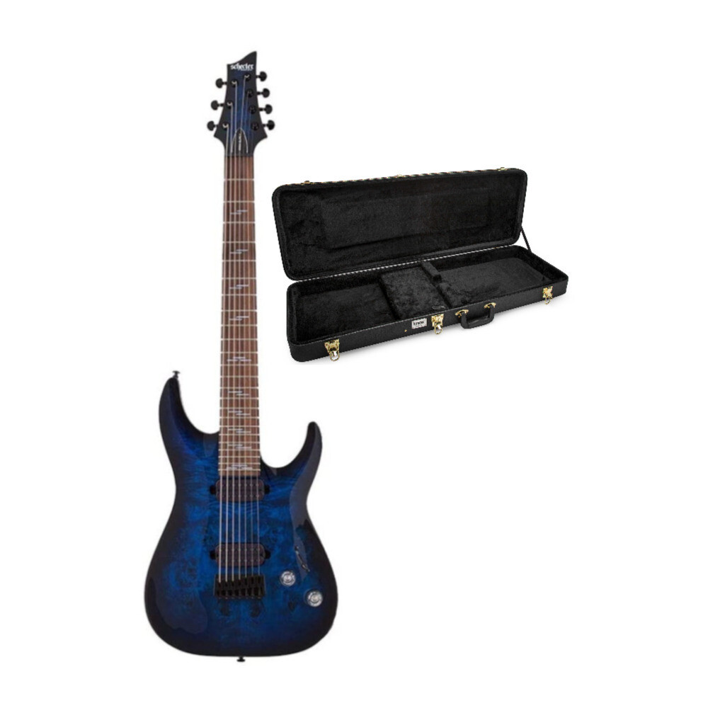 Schecter Omen Elite 7 7-струнная электрогитара See Through Blue Burst Bundle