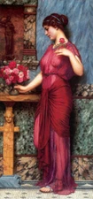 AN OFFERING TO VENUS WOMAN FLOWERS  PAINTING BY JOHN WILLIAM GODWARD REPRO 