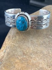 Native American Mens Blue Turquoise Navajo Sterling Silver Bracelet 03284