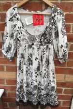 BNWT Ladies Dress Size 8 Brown & Cream Floral Stretchy Spring Holiday L8