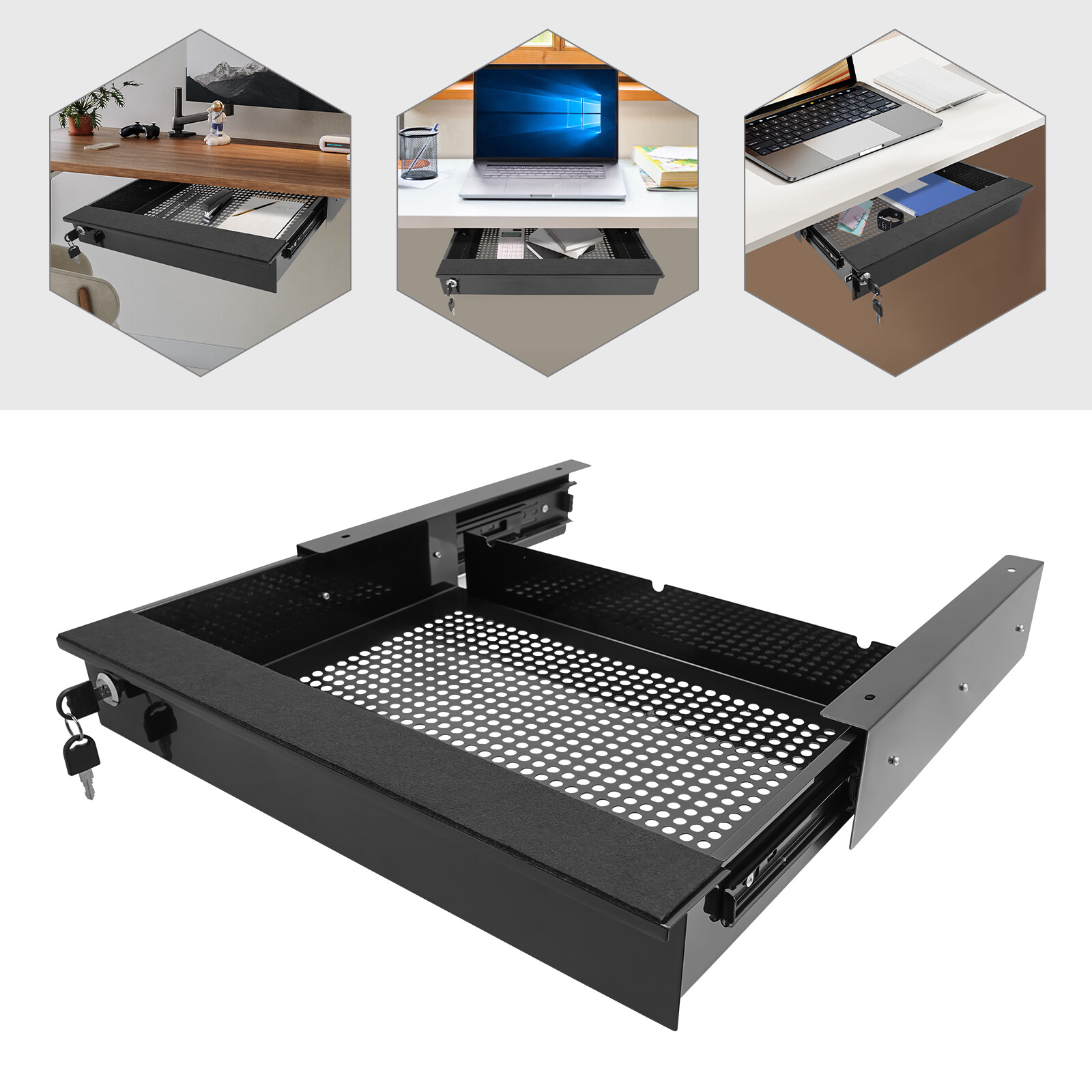 Under Desk Sliding Pull-Out Storage Drawer Organizer