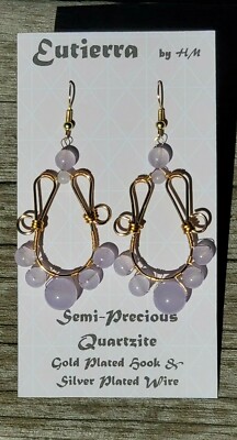 Eutierra Semi-Precious Quartzite Earrings Hand Crafted USA Silver Plated 2 3/4''