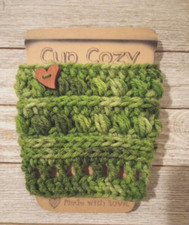 handmade crochet coffee cup drink cozy sleeve green tones 1pc new