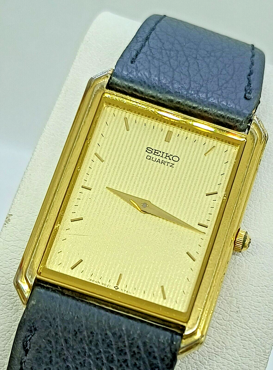 VINT SEIKO 9020-5500 RO TANK WATCH 25MM LEATHER MENS GOLD PLATED