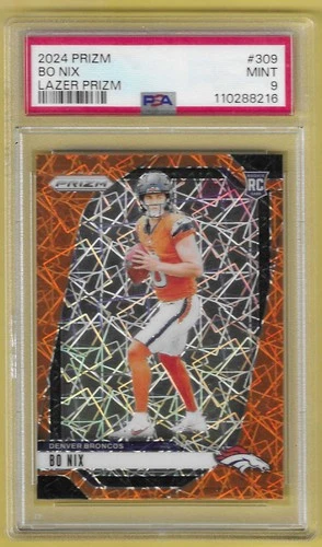 2024 Prizm Orange Lazer Prizm Bo Nix Broncos RC PSA 9